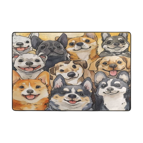 Area Rugs 36"x24" Indoor Non-Slip Wear Resistant Floor Mats Soft Large Carpets for Living Room Bedroom Home Decor Washable Rug Watercolor Cute Dogs