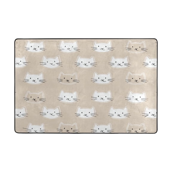 Area Rugs 36"x24" Indoor Non-Slip Wear Resistant Floor Mats Soft Large Carpets for Living Room Bedroom Home Decor Washable Rug White Color Cat Faces