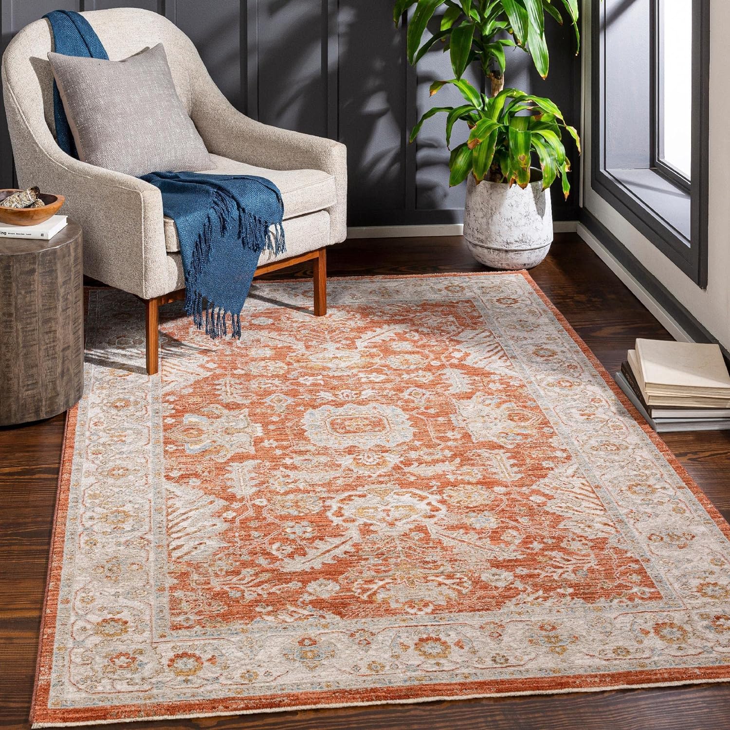 Area Rugs, 3X4 Schiphol Traditional Burnt Orange Area Rug, Orange
