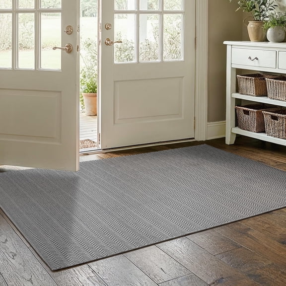 MatEssenz 3x5 ft Faux Linen Area Rug, Washable Woven Textured Carpet for Living Room Bedroom, Slip Resistant Gel Backing Indoor Accent Rug for Reading Nook Bed End, Grey