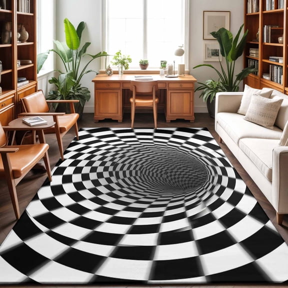 Area Rugs 4'x6'. 3D Optical Illusion Carpet Runner Indoor Outdoor Rugs Home Decor Aesthetic, Black White Checkered Plaid Visual Trap Non Slip Mats Washable Accent Rug for Living Room Bedroom