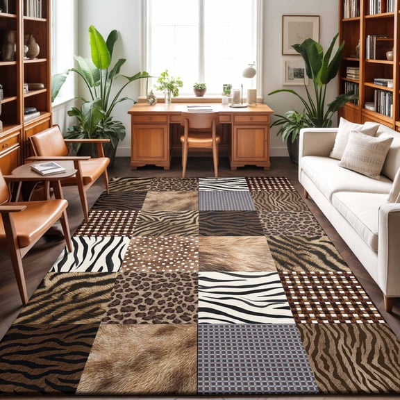 Area Rugs 4'x6'. Animal Print Plaid Carpet Runner Indoor Outdoor Rugs Home Decor Aesthetic, Modern Geometric Leopard Print Non Slip Mats Washable Accent Rug for Living Room Bedroom