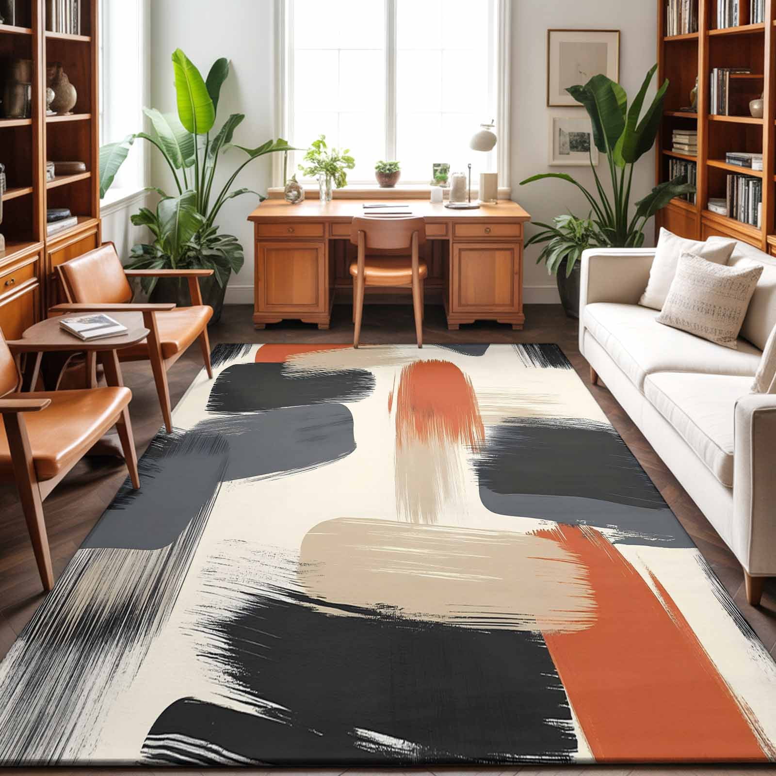 Area Rugs 4'x6'. Black Geometric Carpet Runner Indoor Outdoor Rugs Home ...