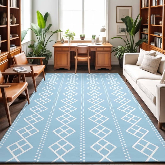 Area Rugs 4'x6'. Blue Boho Carpet Runner Indoor Outdoor Rugs Home Decor Aesthetic, Vintage Ethnic Tribe Abstract Art Geometric Non Slip Mats Washable Accent Rug for Living Room Bedroom