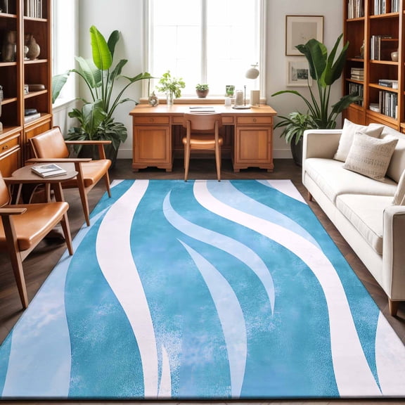 Area Rugs 4'x6'. Blue Waves Carpet Runner Indoor Outdoor Rugs Home Decor Aesthetic, Ombre Sea Ripples Shabby Beach Non Slip Mats Washable Accent Rug for Living Room Bedroom