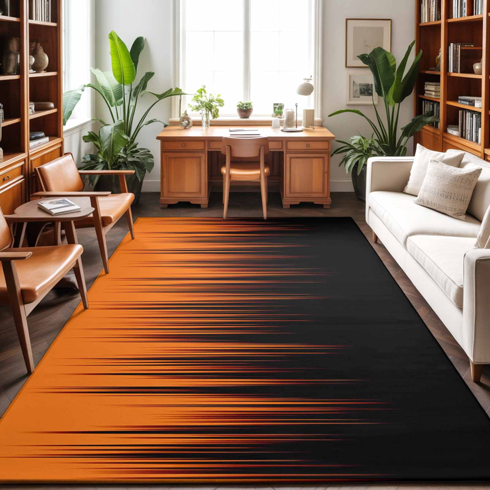 Area Rugs 4'x6'. Burnt Orange Black Ombre Carpet Runner Indoor Outdoor Rugs Home Decor Aesthetic, Modern Abstract Striped Gradient Non Slip Mats Washable Accent Rug for Living Room Bedroom