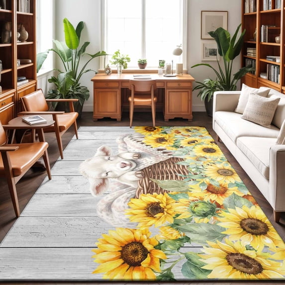 Area Rugs 4'x6'. Farmhouse Sheeps Carpet Runner Indoor Outdoor Rugs Home Decor Aesthetic, Country Cabins Sunflowers Wooden Grain Non Slip Mats Washable Accent Rug for Living Room Bedroom
