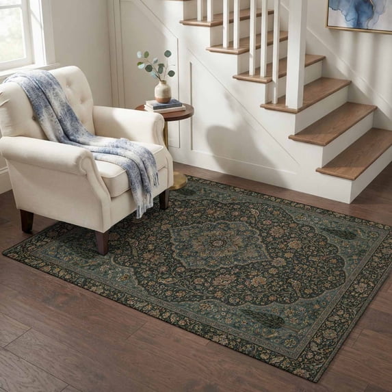 Area Rugs 4'x6'. Green Black Boho Carpet Runner Indoor Outdoor Rugs Home Decor Aesthetic, Retro Ethnic Tribe Abstract Art Non Slip Mats Washable Accent Rug for Living Room Bedroom