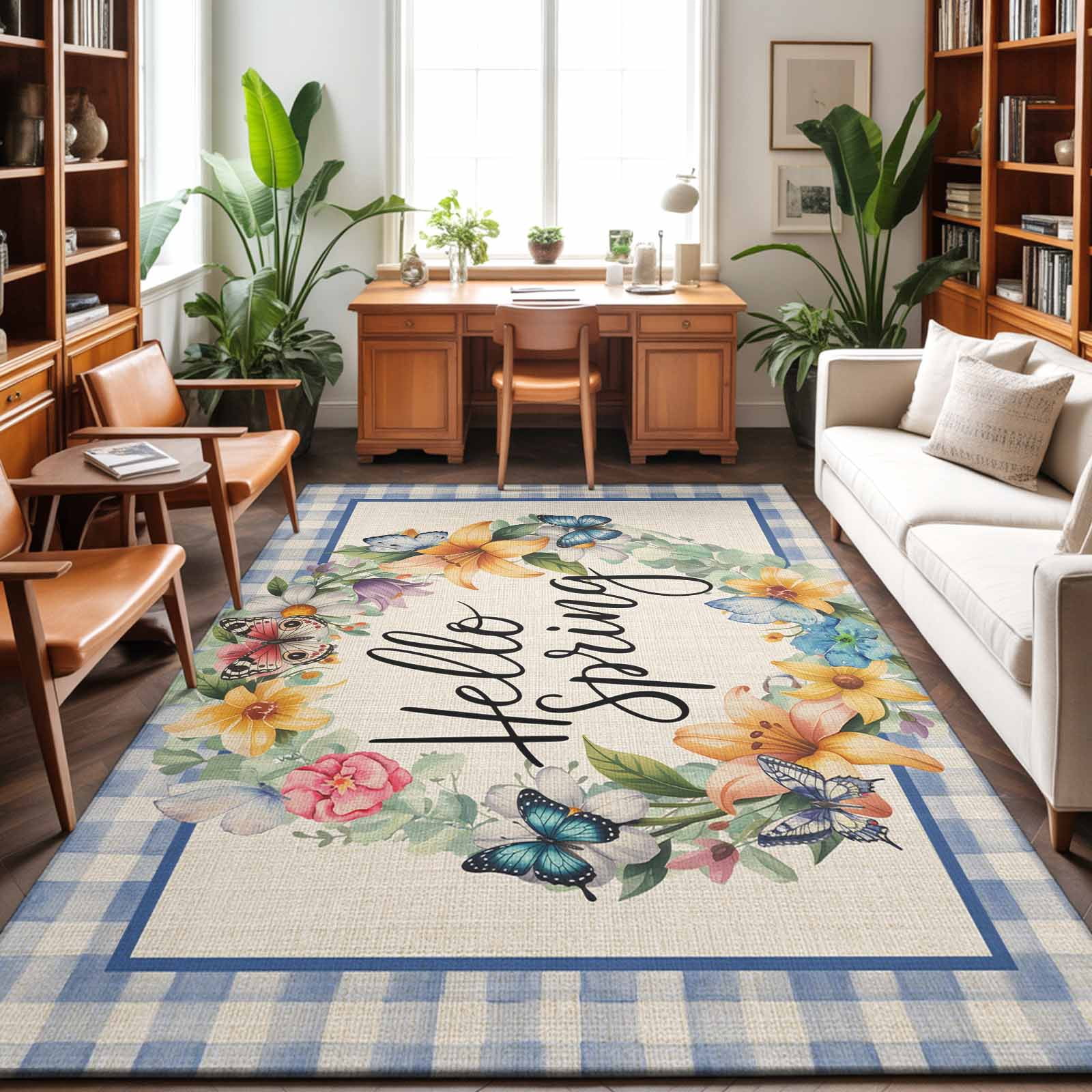 Spring Colourful Rug Area Rugs 4'x6'. Hello Spring Carpet Runner Indoor Outdoor Rugs Home ...