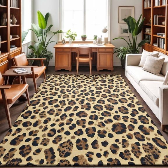 Area Rugs 4'x6'. Modern Leopard Textured Carpet Runner Indoor Outdoor Rugs Home Decor Aesthetic, Chic Animal Fur Printed Non Slip Mats Washable Accent Rug for Living Room Bedroom