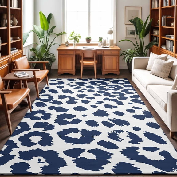 Area Rugs 4'x6'. Navy Blue Leopard Carpet Runner Indoor Outdoor Rugs Home Decor Aesthetic, Vintage Animals Texture Country Non Slip Mats Washable Accent Rug for Living Room Bedroom