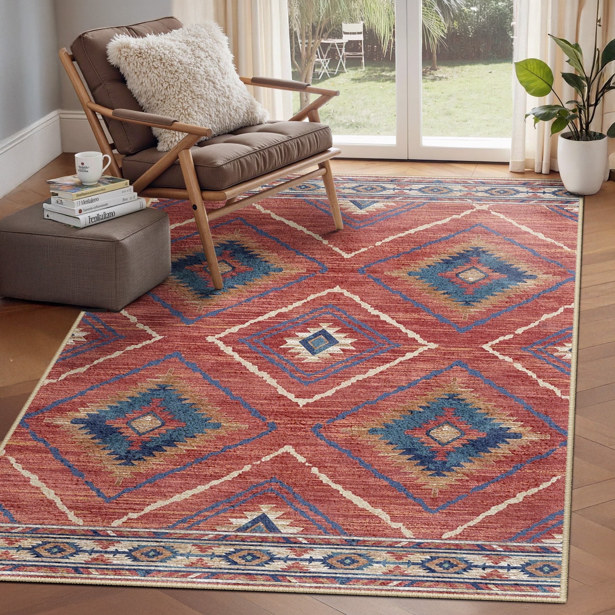 NewBuros, Area Rug, 4'x6', Non-Slip Machine Washable Vintage Red ...