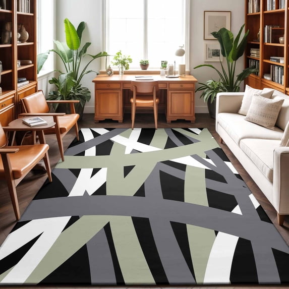 Area Rugs 4'x6'. Sage Green Black Geometric Carpet Runner Indoor Outdoor Rugs Home Decor Aesthetic, Modern Art Abstract Grey Line Non Slip Mats Washable Accent Rug for Living Room Bedroom