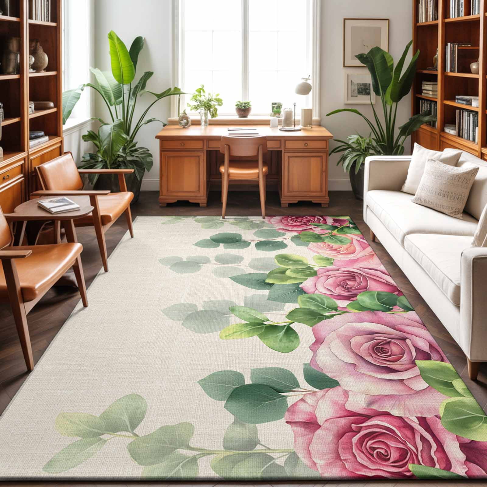 Area Rugs 4'x6'. Spring Pink Roses Carpet Runner Indoor Outdoor Rugs ...