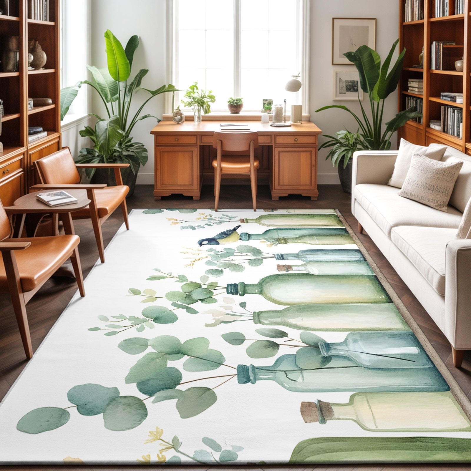 Image showcasing Area Rugs 4'x6'. Teal Eucalyptus Leaves Carpet Runner Indoor Outdoor ...