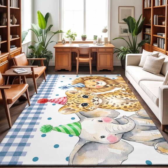 Area Rugs 4'x6'. Tropical Animals Carpet Runner Indoor Outdoor Rugs Home Decor Aesthetic, Summer Leopard Elephant Lion Dots Plaid Non Slip Mats Washable Accent Rug for Living Room Bedroom