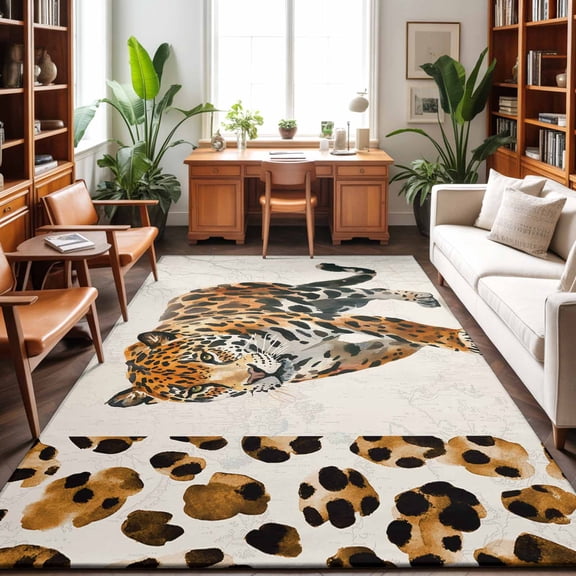 Area Rugs 4'x6'. Vintage Leopard Carpet Runner Indoor Outdoor Rugs Home Decor Aesthetic, Modern Art Animal Watercolor Non Slip Mats Washable Accent Rug for Living Room Bedroom