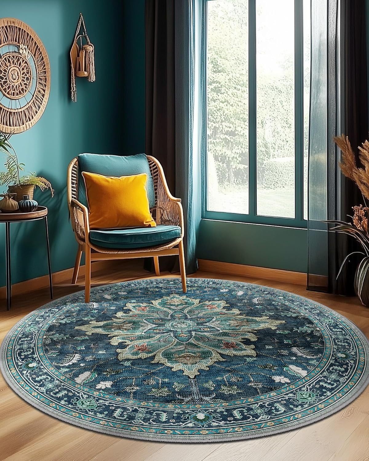 Area Rugs 4ft Washable Non-Slip, Floral Vintage Distress Print Pattern ...