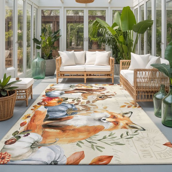 Area Rugs 4x6,Fall Squirrel Fox Thanksgiving Pumpkin Non Slip Washable Rug Indoor Carpet Soft Floor Rugs for Home Living Room Bedroom Dining Room Office