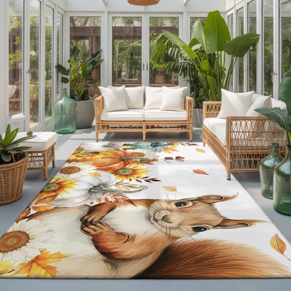 Area Rugs 4x6,Fall Squirrel Pumpkin Thanksgiving Non Slip Washable Rug Indoor Carpet Soft Floor Rugs for Home Living Room Bedroom Dining Room Office