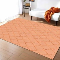 Area Rugs 4x6 Ft Abstract Peach Diamond Plaid Texture Non-Slip Washable Rug Indoor Rug Floor Mats Non Shedding Carpet for Living Room Bedroom Dining Room Home Decor