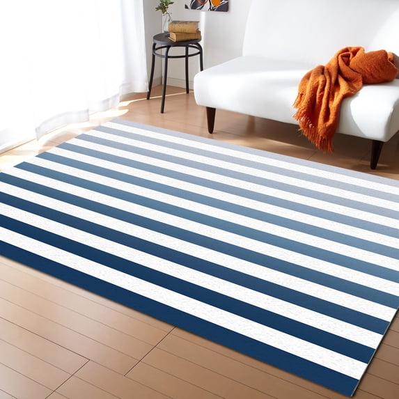 Area Rugs 4x6 Ft Blue Stripe Gradient Non-Slip Washable Rug Indoor Rug Floor Mats Non Shedding Carpet for Living Room Bedroom Dining Room Home Decor