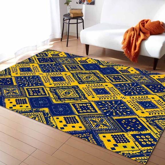 Area Rugs 4x6 Ft Boho Yellow Watercolor Flower Rhombus Polka Dot Non-Slip Washable Rug Indoor Rug Floor Mats Non Shedding Carpet for Living Room Bedroom Dining Room Home Decor