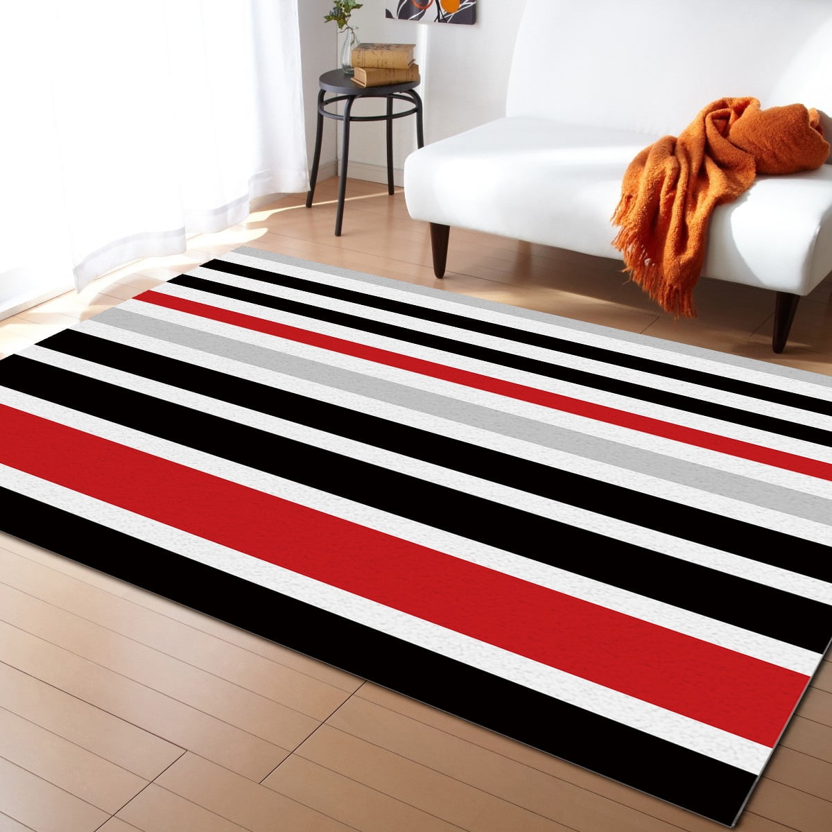 Area Rugs 4x6 Ft Red and Black Geometric Stripes Non Slip Washable Rug Area Rugs 4x6 Ft Red and Black Geometric Stripes Non Slip Washable Rug