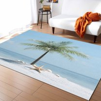Area Rugs 4x6 Ft Summer Beach Ocean Palm Tree Blue Sky Shore Starfish Scenery Non-Slip Washable Rug Indoor Rug Floor Mats Non Shedding Carpet for Living Room Bedroom Dining Room Home Decor