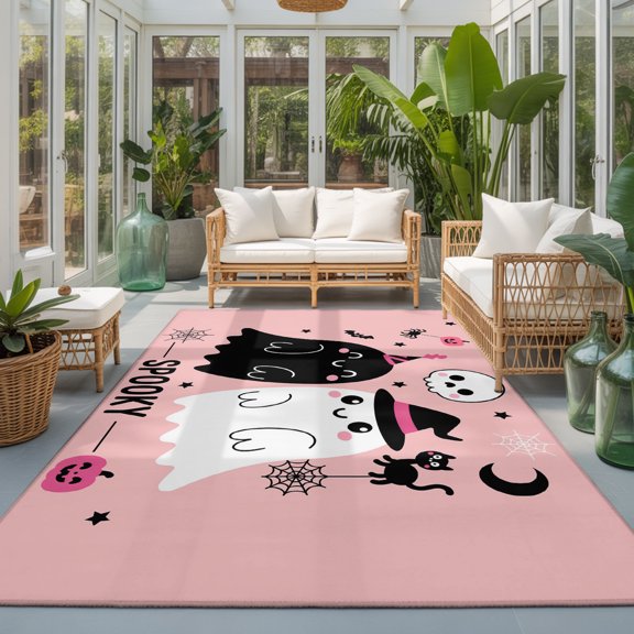 Area Rugs 4x6,Halloween Black White Ghost Non Slip Washable Rug Indoor Carpet Soft Floor Rugs for Home Living Room Bedroom Dining Room Office