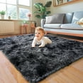 thumbnail image 1 of Area Rugs 4x6 Rug for Bedroom, Fluffy Washable 4 x 6 Dorm Rugs, Plush Fuzzy Shaggy Furry Non-Slip Modern Soft Carpet for Living Room Playroom Kids Room Aesthetic Rug, Black and Dark Gray, 1 of 16