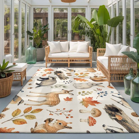 Area Rugs 4x6,Thanksgiving Rabbit Deer Squirrel Non Slip Washable Rug Indoor Carpet Soft Floor Rugs for Home Living Room Bedroom Dining Room Office