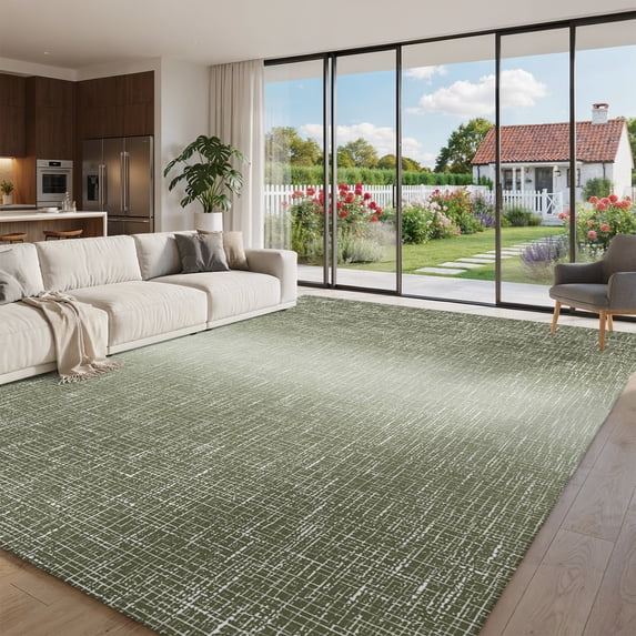 Area Rugs 5 x 8 Washable, Olive Green Ombre Living Room Bedroom Rug Low ...