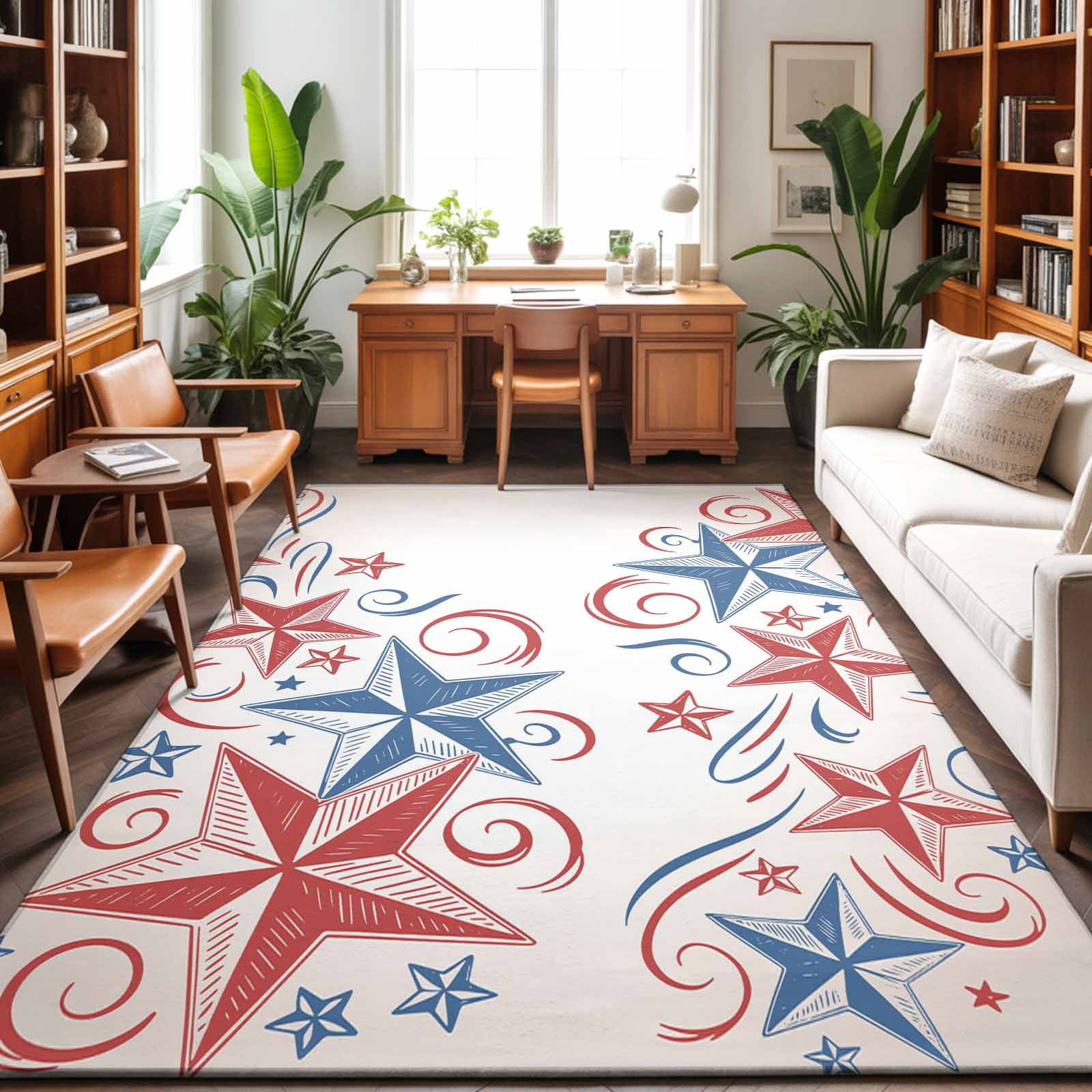Area Rugs 5'x7', American Star Carpet Runner Indoor Outdoor Rugs Home Decor Aesthetic, Blue Red Patriotic 4th of July Ombre Non Slip Mats Washable Accent Rug for Living Room Bedroom