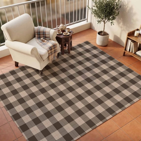 Area Rugs 5'x7', Brown Gingham Carpet Runner Indoor Outdoor Rugs Home Decor Aesthetic, Farmhouse Buffalo Plaid Checkered Non Slip Mats Washable Accent Rug for Living Room Bedroom