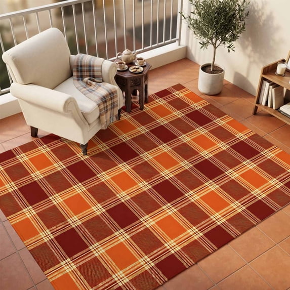 Area Rugs 5'x7', Burnt Orange Checkered Carpet Runner Indoor Outdoor Rugs Home Decor Aesthetic, Modern Farmhouse Orange Plaid Non Slip Mats Washable Accent Rug for Living Room Bedroom