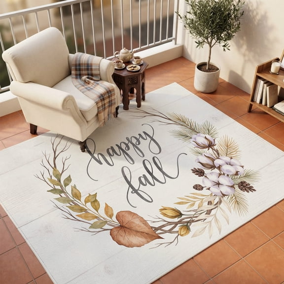 Area Rugs 5'x7', Fall Carpet Runner Indoor Outdoor Rugs Home Decor Aesthetic, Farmhouse Vintage Country Cotton Flowers Leaves Non Slip Mats Washable Accent Rug for Living Room Bedroom
