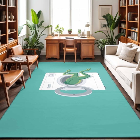 Area Rugs 5'x7', Frog Carpet Runner Indoor Outdoor Rugs Home Decor Aesthetic, Teal Laundry Room Washing Machine Non Slip Mats Washable Accent Rug for Living Room Bedroom