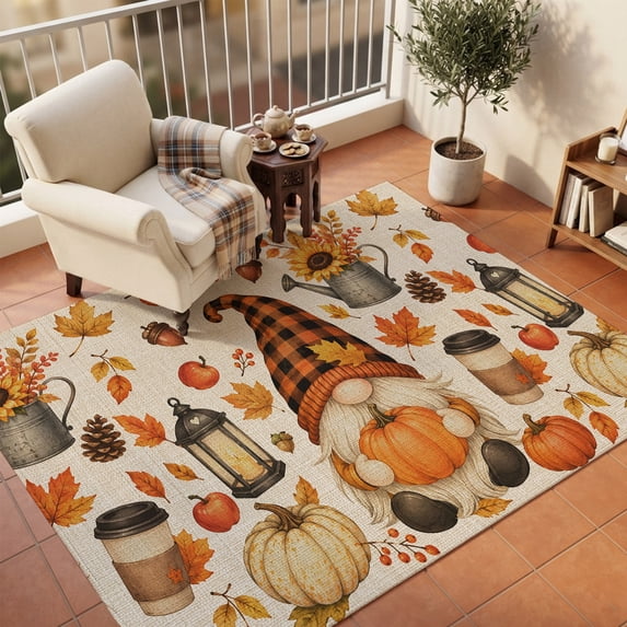 Area Rugs 5'x7', Gnomes Fall Carpet Runner Indoor Outdoor Rugs Home Decor Aesthetic, Thanksgiving Pumpkins Rustic Botanical Non Slip Mats Washable Accent Rug for Living Room Bedroom