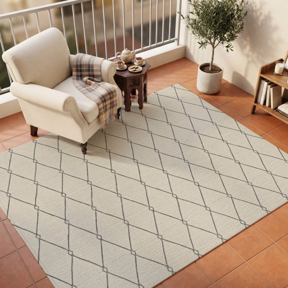 Area Rugs 5'x7', Grey Beige Lattice Geometric Carpet Runner Indoor Outdoor Rugs Home Decor Aesthetic, Luxury Abstract Art Non Slip Mats Washable Accent Rug for Living Room Bedroom