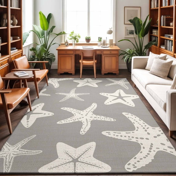 Area Rugs 5'x7', Grey Starfish Coastal Carpet Runner Indoor Outdoor Rugs Home Decor Aesthetic, Nautical Summer Ocean Abstract Art Non Slip Mats Washable Accent Rug for Living Room Bedroom