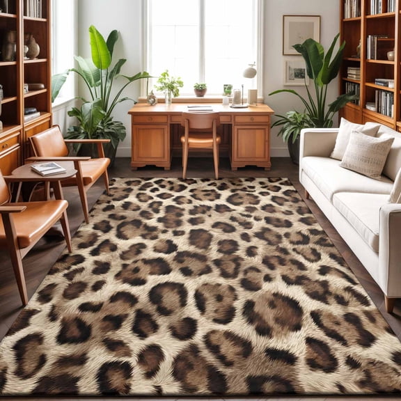 Area Rugs 5'x7', Leopard Carpet Runner Indoor Outdoor Rugs Home Decor Aesthetic, Farmhouse Retro Classic Brown Non Slip Mats Washable Accent Rug for Living Room Bedroom
