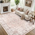 thumbnail image 1 of NewBuros 5'x7' Area Rugs, Machine Washable Non Slip Rugs for Living Room, Low Pile Water Repellent Soft Vintage Print Pattern Bedroom Carpet, Pink, 1 of 12