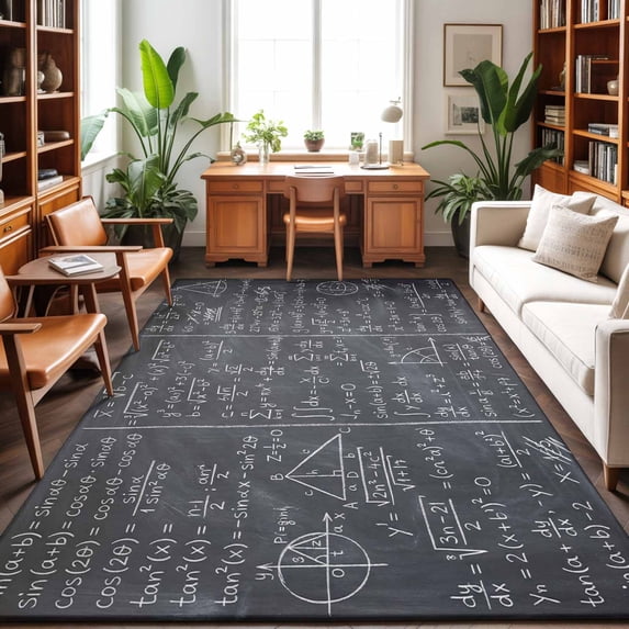 Area Rugs 5'x7', Mathematics Formulas Carpet Runner Indoor Outdoor Rugs Home Decor Aesthetic, Blackboard with Math Numerical Geometric Non Slip Mats Washable Accent Rug for Living Room Bedroom