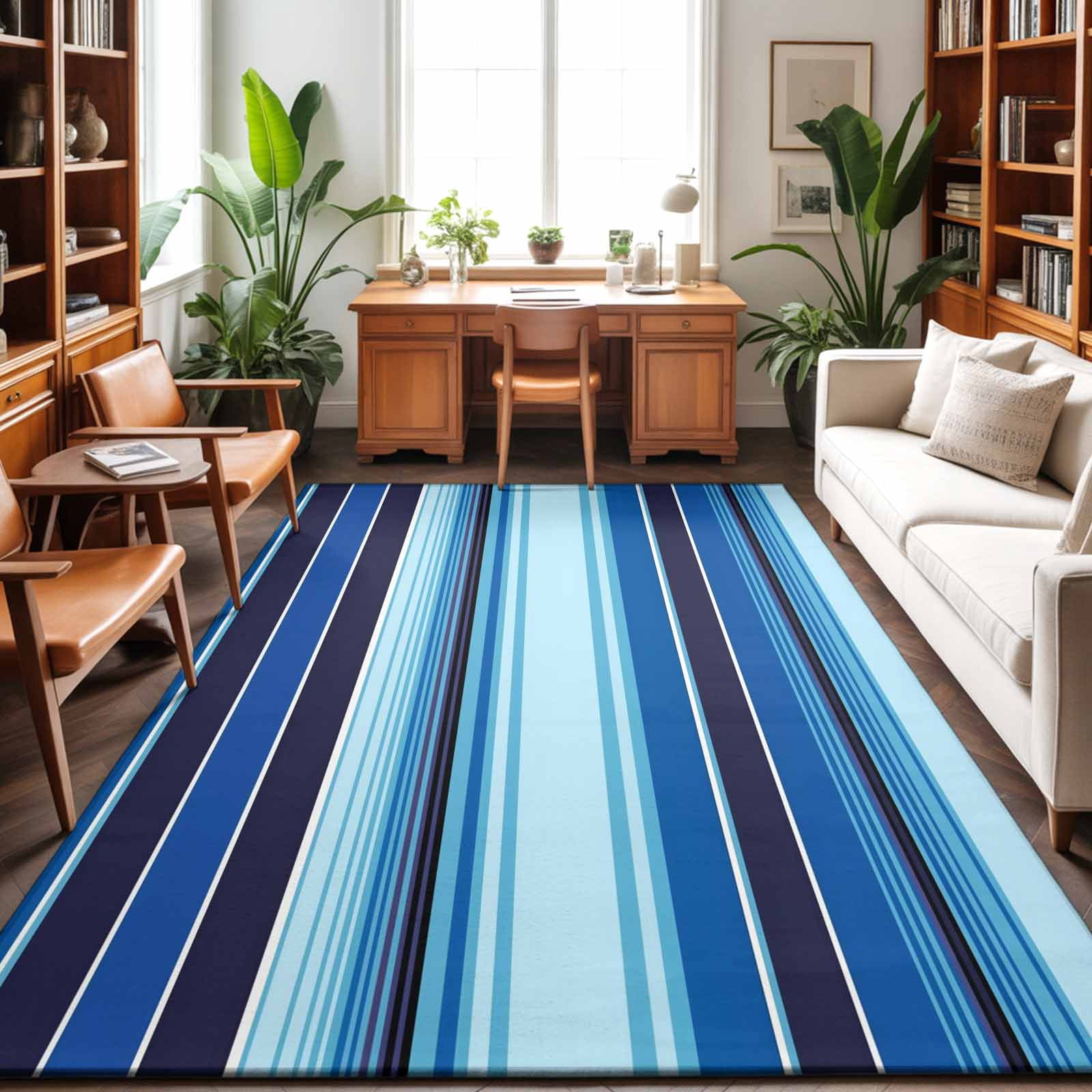 Area Rugs 5'x7', Mexican Style Carpet Runner Indoor Outdoor Rugs Home Decor Aesthetic, Colorful Mexico Stripes Ombre Blue Non Slip Mats Washable Accent Rug for Living Room Bedroom