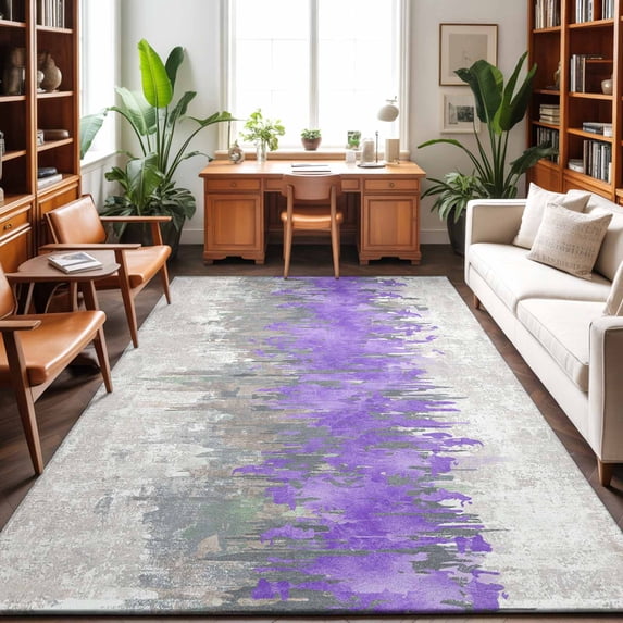 Area Rugs 5'x7', Purple Grey Abstract Carpet Runner Indoor Outdoor Rugs Home Decor Aesthetic, Gradient Geometric Graffiti Modern Art Non Slip Mats Washable Accent Rug for Living Room Bedroom