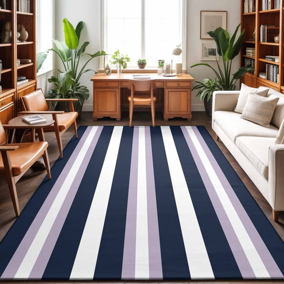 Area Rugs 5'x7', Purple Navy Blue Striped Carpet Runner Indoor Outdoor Rugs Home Decor Aesthetic, Abstract Gradient Lines Art Non Slip Mats Washable Accent Rug for Living Room Bedroom