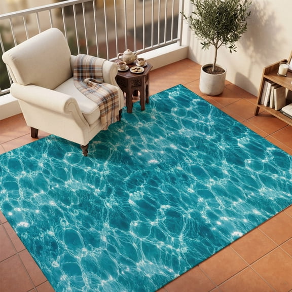 Area Rugs 5'x7', Teal Green Ocean Waves Carpet Runner Indoor Outdoor Rugs Home Decor Aesthetic, Summer Sea Turquoise Coastal Non Slip Mats Washable Accent Rug for Living Room Bedroom