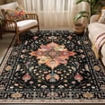 thumbnail image 1 of Area Rugs 5'x7' Washable NonSlip Floral Vintage Distress Print Pattern Medallion Carpet For Living Room Bedroom Dining Room Black Colorful Floral Dark Tan, 1 of 7