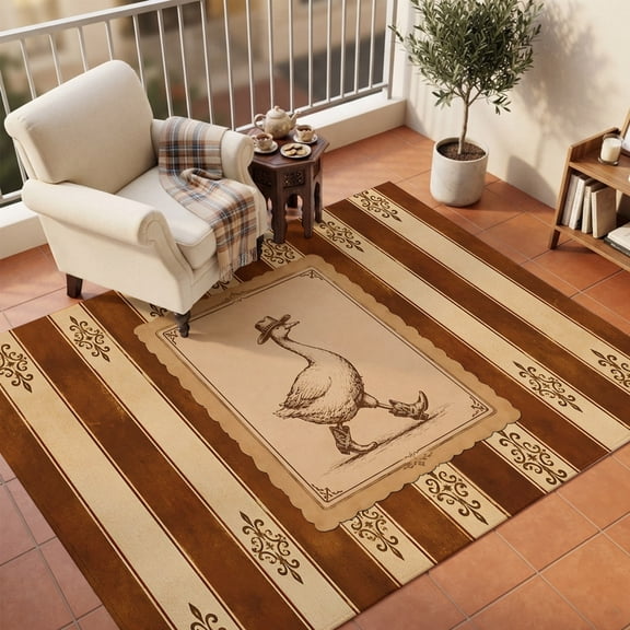 Area Rugs 5'x7', Western Ducks Carpet Runner Indoor Outdoor Rugs Home Decor Aesthetic, Farmhouse Modern Rustic Red Brown Stripe Non Slip Mats Washable Accent Rug for Living Room Bedroom